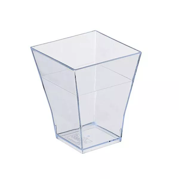 Mini bicchierino svasato plastica trasparente, 60 ml, 2,5 x 2,5 cm (base)  4,5 x 4,5 cm al pz. 600 